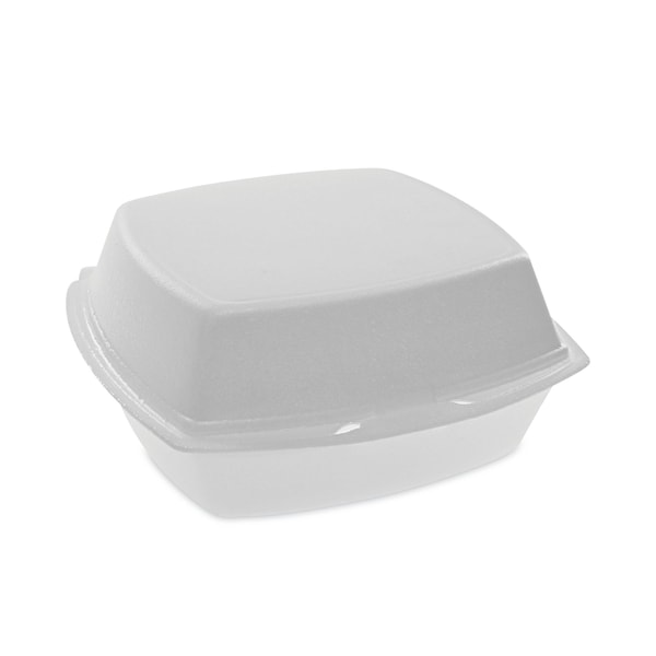 Pactiv Evergreen Foam Hinged Lid Containers, Single Tab Lock, 6.38 x 6.38 x 3, White, PK500 YTH100800000 - main